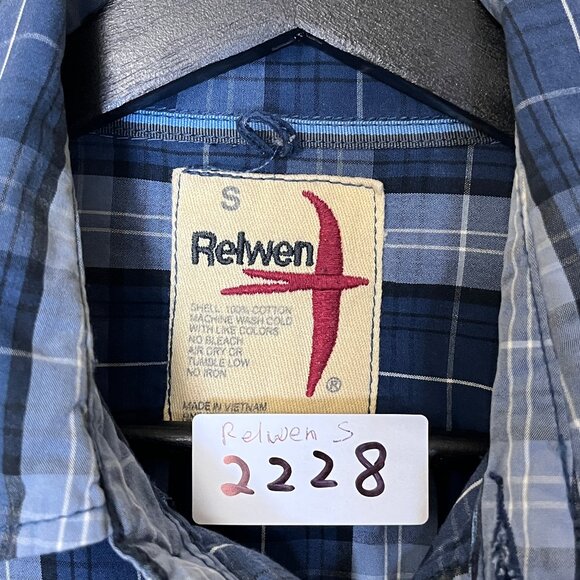 Relwen Plaid Cotton Button Up Long Sleeve Shirt - Men's Size S - Blue - Picture 3 of 5